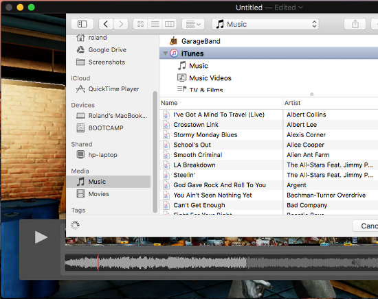adding a still image to an audio file in osx quicktime player